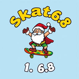 A vibrant and playful logo design featuring a cartoon-style depiction of Zeus as a Santa Claus character, joyfully riding a skateboard