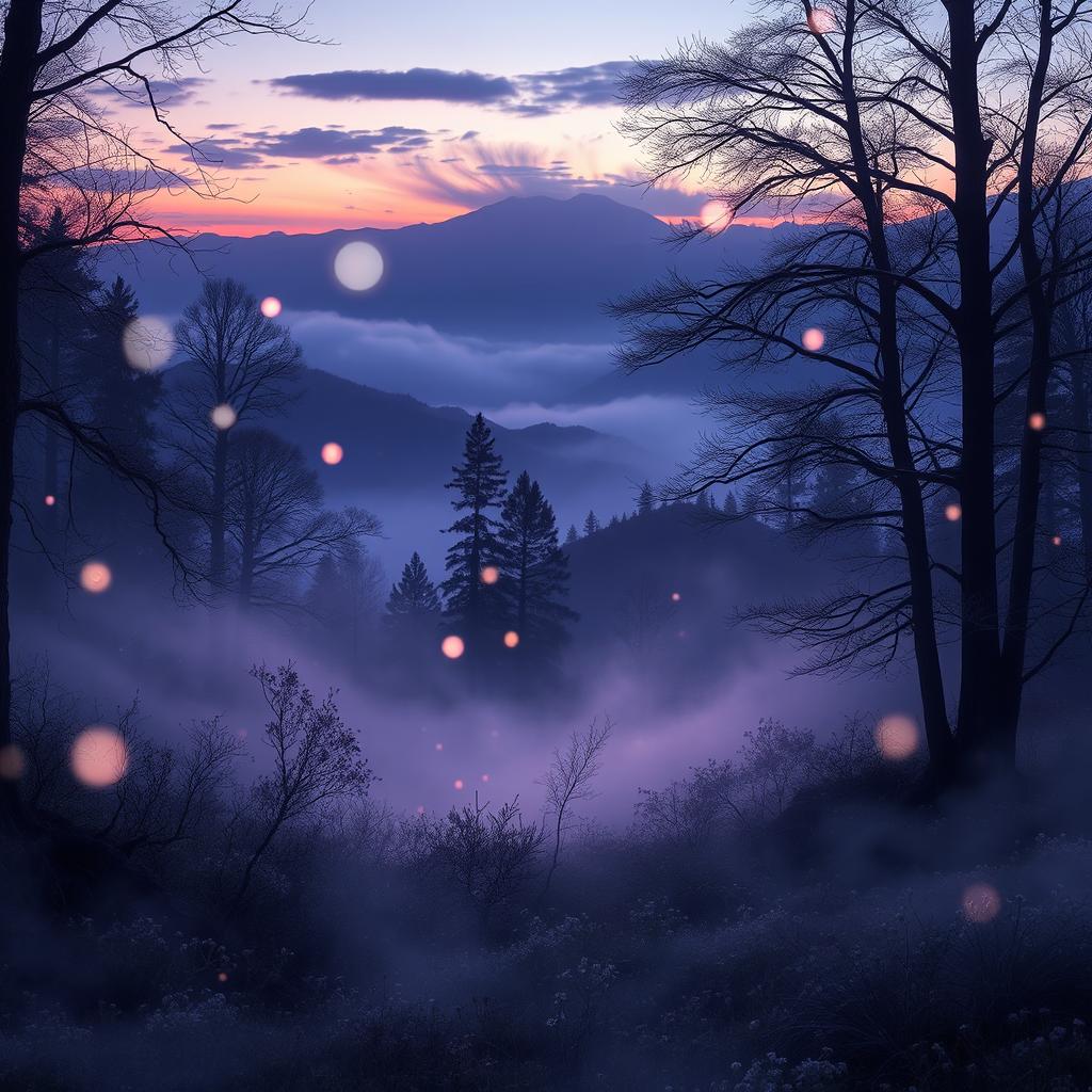 A mesmerizing scene depicting an ethereal landscape where fading echoes of voices linger in the air