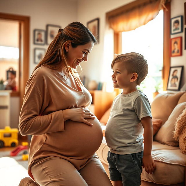 A warm and cozy home setting where a loving mother is gently explaining to her short, thin 10-year-old son about where he came from