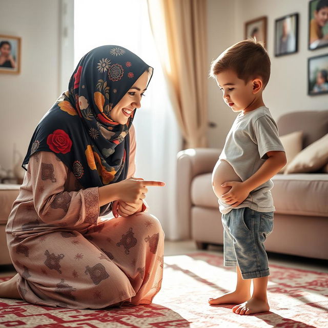 A warm, heartwarming scene inside a cozy living room