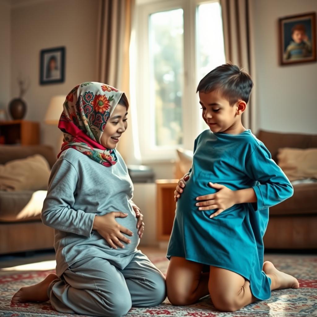 A warm, heartwarming scene inside a cozy living room