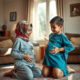 A warm, heartwarming scene inside a cozy living room