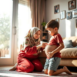 A warm, heartwarming scene inside a cozy living room