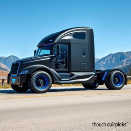 A custom cutting-edge semi-truck, featuring a unique and innovative design that combines bold aesthetics with high functionality