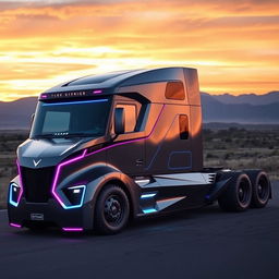 A sleek, custom cutting-edge semi-truck designed for maximum aerodynamics and fuel efficiency