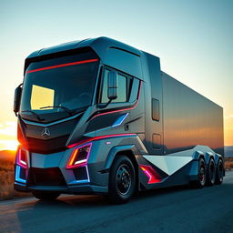 A sleek, custom cutting-edge semi-truck designed for maximum aerodynamics and fuel efficiency