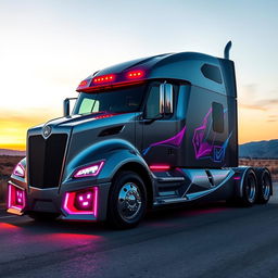 A sleek, custom cutting-edge semi-truck designed for maximum aerodynamics and fuel efficiency