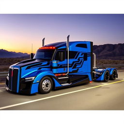 A custom cutting-edge semi-truck inspired by the Chevrolet Camaro, showcasing a dynamic fusion of trucking and muscle car design