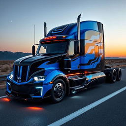 A custom cutting-edge semi-truck inspired by the Chevrolet Camaro, showcasing a dynamic fusion of trucking and muscle car design