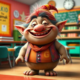 A delightful and funny character named Khan Khanak, depicted as a chubby, silly troll with a cheerful expression