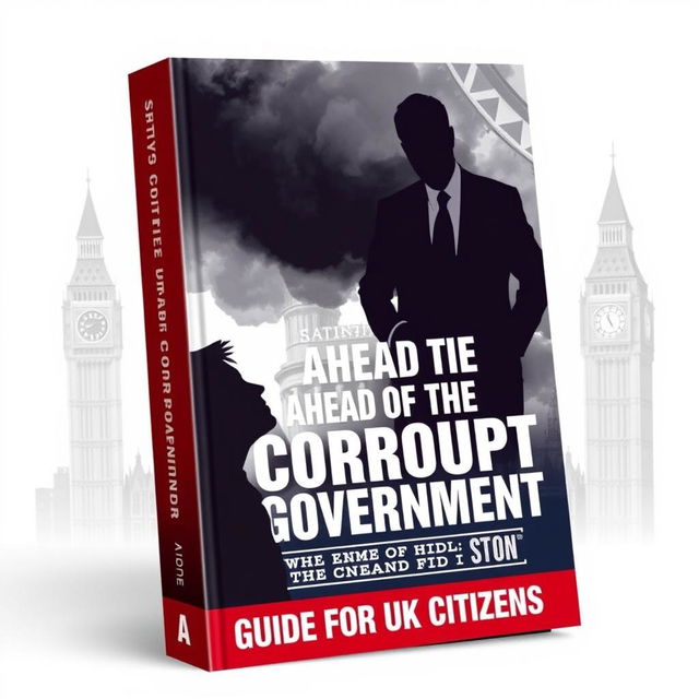 An informative and visually engaging book cover titled 'Staying Ahead of the Corrupt Government: A Guide for UK Citizens'