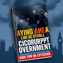An informative and visually engaging book cover titled 'Staying Ahead of the Corrupt Government: A Guide for UK Citizens'