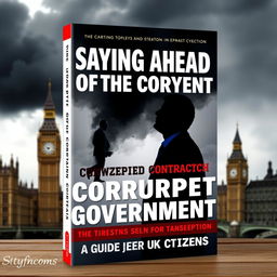 An informative and visually engaging book cover titled 'Staying Ahead of the Corrupt Government: A Guide for UK Citizens'