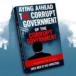 An informative and visually engaging book cover titled 'Staying Ahead of the Corrupt Government: A Guide for UK Citizens'