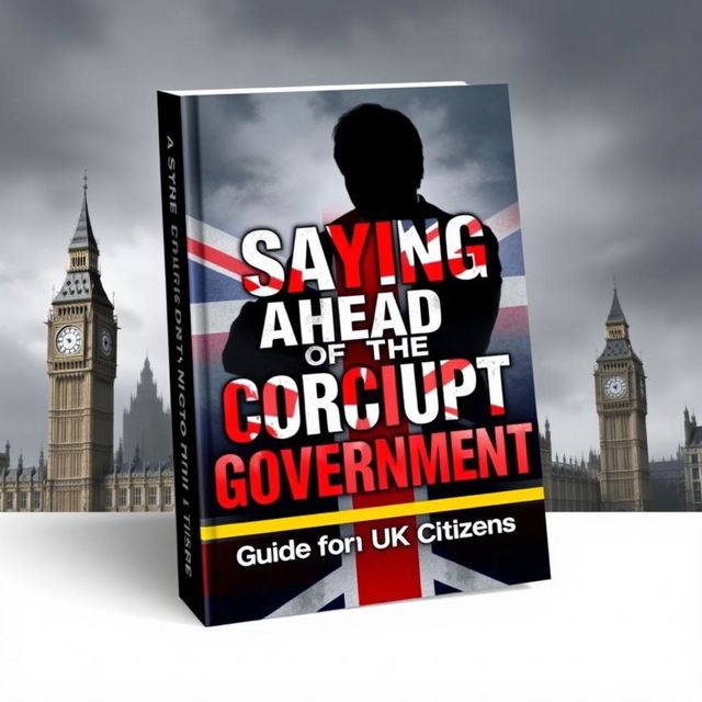 An eye-catching and informative book cover titled 'Staying Ahead of the Corrupt Government: A Guide for UK Citizens'