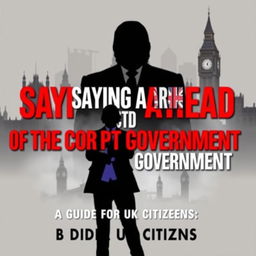 An eye-catching and informative book cover titled 'Staying Ahead of the Corrupt Government: A Guide for UK Citizens'