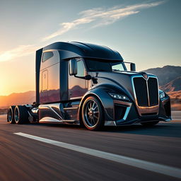 A striking image of a custom cutting-edge semi-truck featuring exceptional rims and wheels