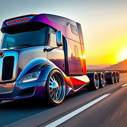 A striking image of a custom cutting-edge semi-truck featuring exceptional rims and wheels