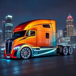 A stunning custom cutting-edge semi-truck, featuring bold and innovative rims and wheels