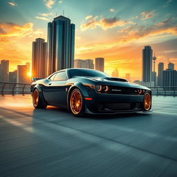 A stunning view of a Hellcat sports car, featuring an eye-catching design with sleek lines and a muscular stance