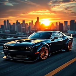 A stunning view of a Hellcat sports car, featuring an eye-catching design with sleek lines and a muscular stance