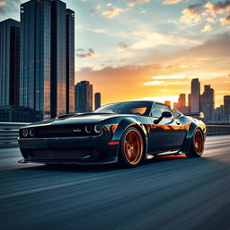 A stunning view of a Hellcat sports car, featuring an eye-catching design with sleek lines and a muscular stance