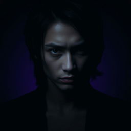 A moody portrait of a person with a mysterious and serious expression, with dramatic shadow effects emphasizing the contours of their face and features