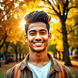 A vibrant portrait of a young, handsome man named Bhanu with cheerful features and a warm smile