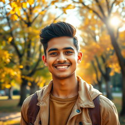 A vibrant portrait of a young, handsome man named Bhanu with cheerful features and a warm smile