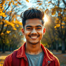 A vibrant portrait of a young, handsome man named Bhanu with cheerful features and a warm smile