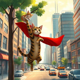 In a bustling city filled with towering skyscrapers and busy streets, a courageous tabby cat named Leo finds himself on an unexpected adventure
