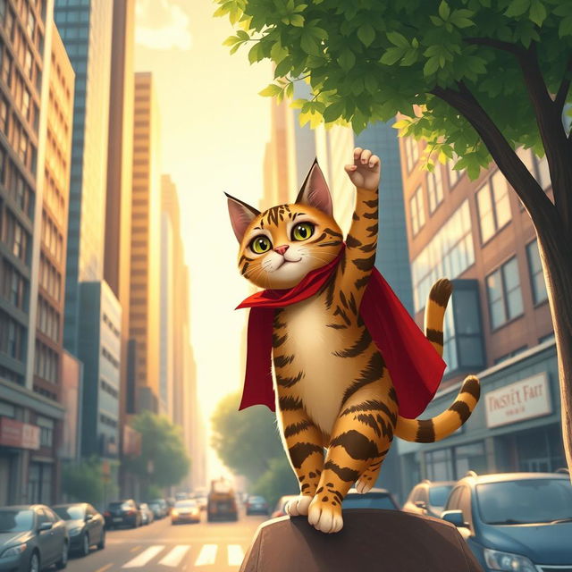 In a bustling city filled with towering skyscrapers and busy streets, a courageous tabby cat named Leo finds himself on an unexpected adventure