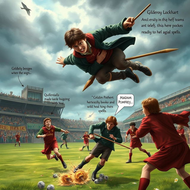 A dramatic scene depicting a Quidditch match in progress