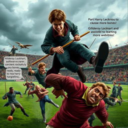 A dramatic scene depicting a Quidditch match in progress