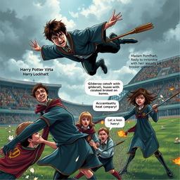 A dramatic scene depicting a Quidditch match in progress