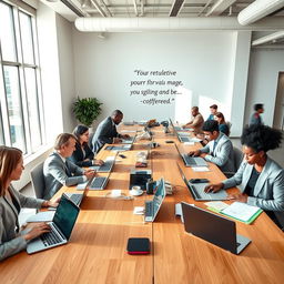 A sleek, modern office environment showcasing a busy professional atmosphere