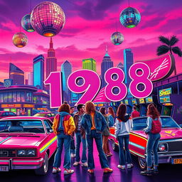 An artistic representation of the year 1988, featuring vibrant and nostalgic elements of the late 80s