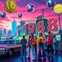 An artistic representation of the year 1988, featuring vibrant and nostalgic elements of the late 80s