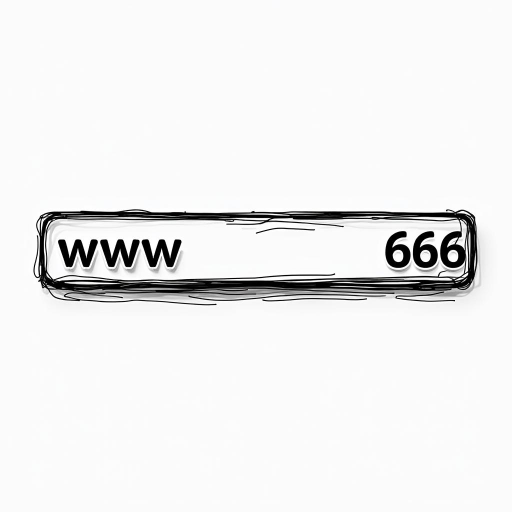 A black and white graphic depicting a web search bar with the text 'www' and '666' prominently displayed