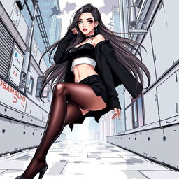A stunning illustration of Lisa from Blackpink, depicted in a stylish, edgy pose