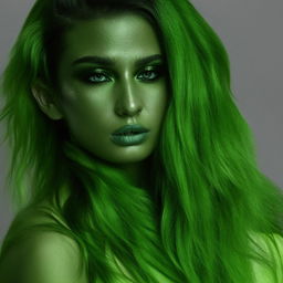 A fashion model dressed in a breathtakingly stunning green ensemble