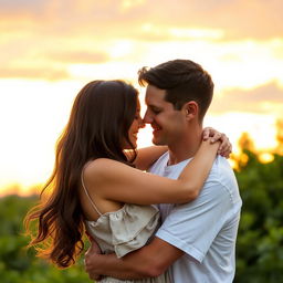 A romantic scene of a couple embracing each other in a warm and tender hug