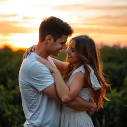 A romantic scene of a couple embracing each other in a warm and tender hug