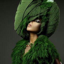 A fashion model dressed in a breathtakingly stunning green ensemble