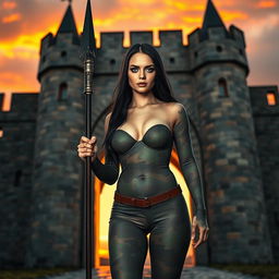 A mesmerizing photograph of a medieval castle at sunset, glowing with warm hues of orange and pink