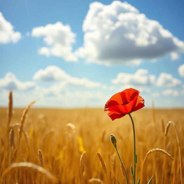 A vibrant and picturesque scene of a lone flower blooming in a vast, sunlit field