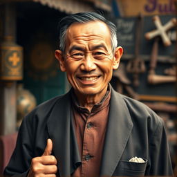 A full body portrait of a 40-year-old man from Myanmar, dressed in traditional Burmese attire indicative of the 1920s