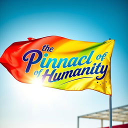 A vibrant and cheerful flag, featuring bright colors like red, blue, yellow, and green, elegantly flowing in the wind