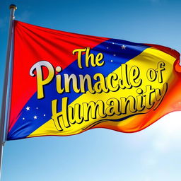 A vibrant and cheerful flag, featuring bright colors like red, blue, yellow, and green, elegantly flowing in the wind
