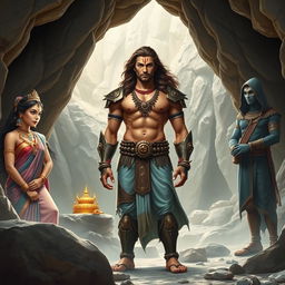 A high-resolution wide shot of a stony cave setting